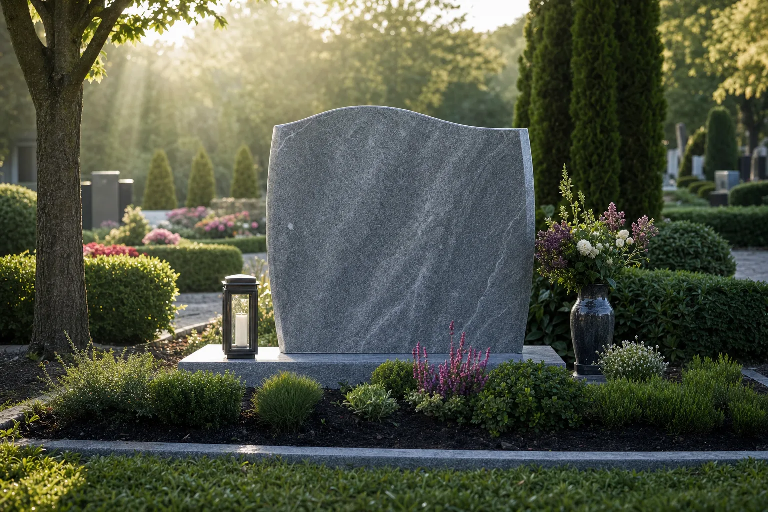Würdevolles Grabmal aus Naturstein auf einem Friedhof